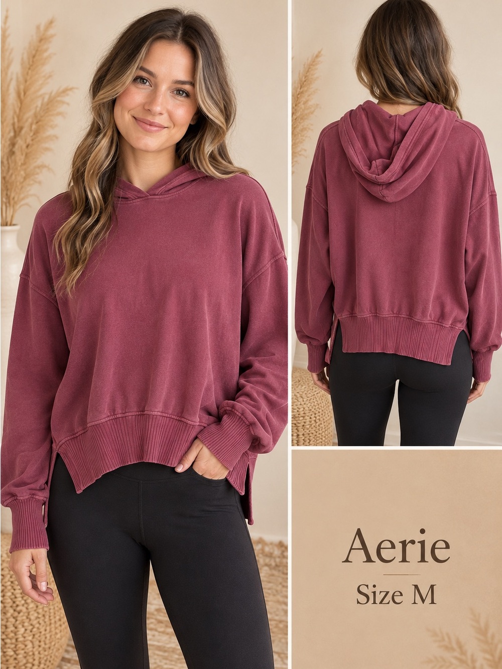 aerie Vintage Rose Pullover Hoodie - Mauve Pink